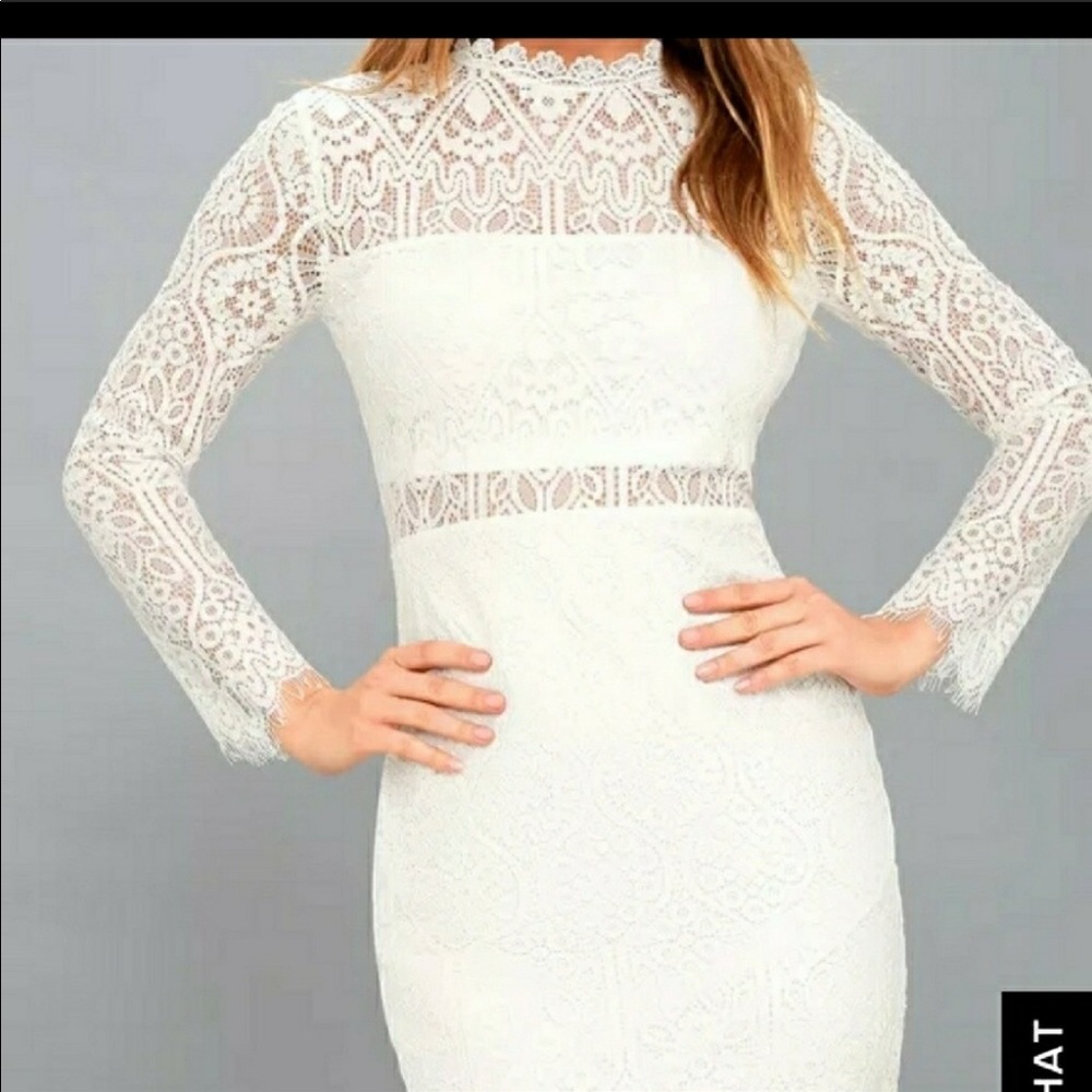 Lulu’s Long Sleeve Lace White Dress
